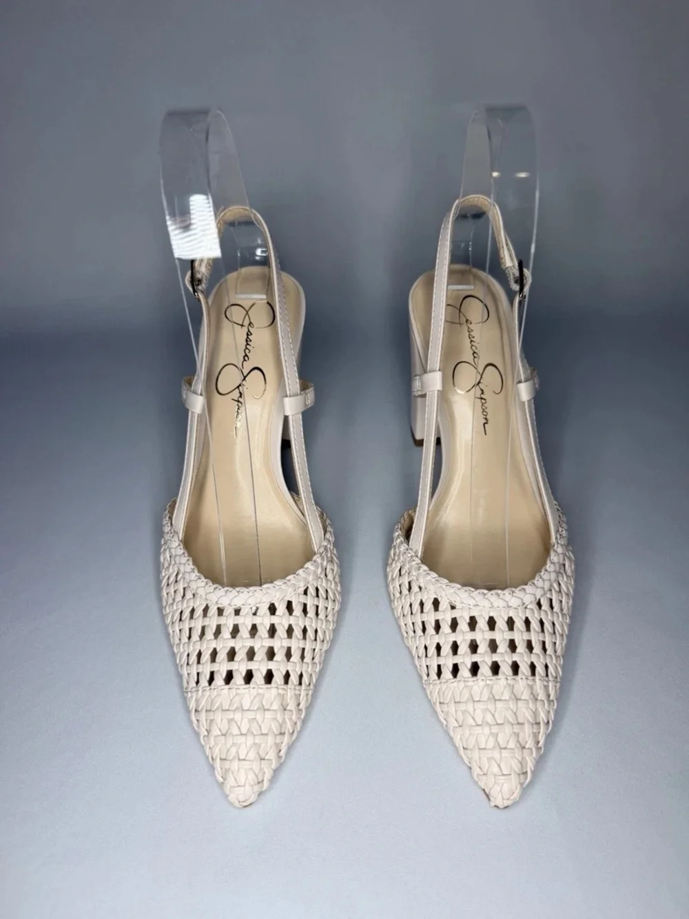 Jessica Simpson Cream Woven Slingback Mules Heels